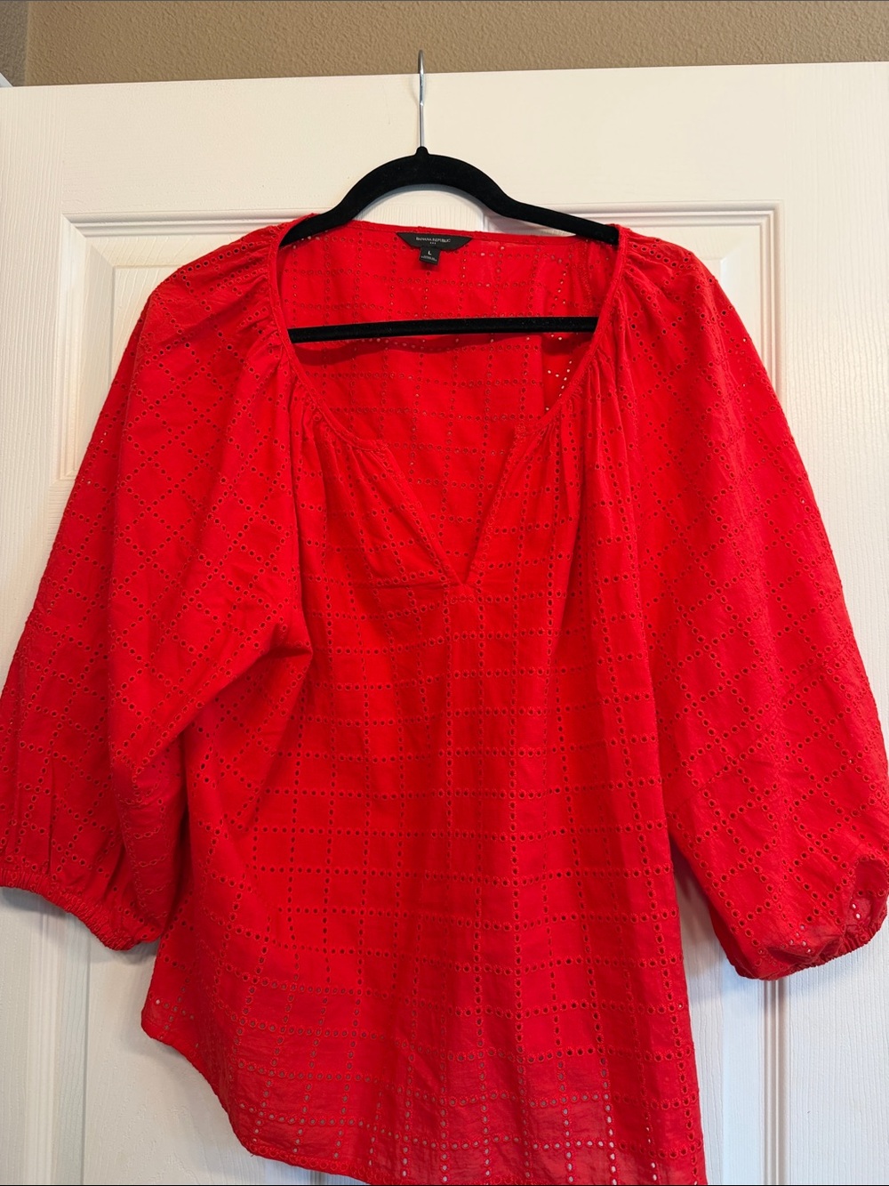 Banana Republic Red Eyelet Peasant Blouse